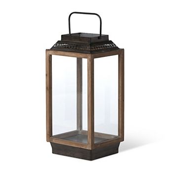 Cabin Lantern Ceiling Light, Wood Metal Glass Pendant Fixture for Entryway