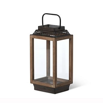 Compact Entryway Cabin Lantern Light Fixture, Wood Metal Glass Hanging Ceiling Light
