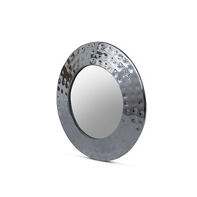 Round Wall Mirror Pewter Finish Hammered Frame Wall Accent Mirror