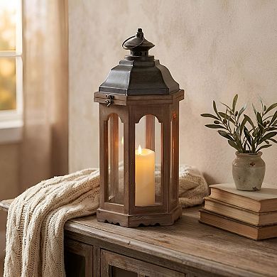 Decorative Tudor Lantern Wood Frame Iron Glass Panels for Home Decor