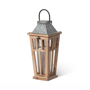 Farmhouse Tabletop Lantern Décor, Compact Wood Glass Metal Candle Holder for Indoor Styling