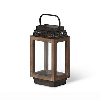 Cabin Lantern Ceiling Light, Wood Metal Glass Hanging Fixture