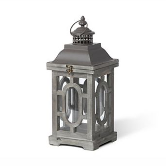 Farmhouse Compact Lantern Light Fixture, Wood Iron Glass Hanging Accent