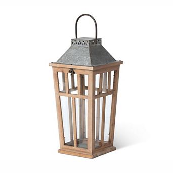 Rustic Farmhouse Lantern, Tall Wood Glass Metal Candle Lantern for Entryway Living Room