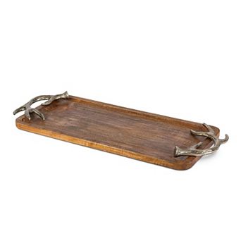 Rectangular Serving Tray with Antler Handles for Charcuterie Appetizers Desserts & Buffet