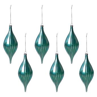 Glass Finial Ornaments Set of 6 Pleated Design Christmas Tree Garland Decor