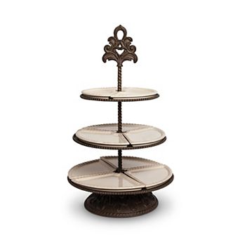 3 tier Serving Stand with Ceramic Plates for Desserts Appetizers Tea Parties & Buffet Table Display