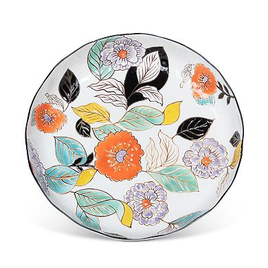 2Pc Stoneware Serving Plates Hand Painted Floral Poppy Design for Side Dishes Salads & Shared Meals