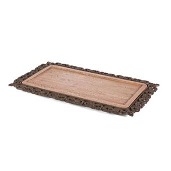 Acanthus Marble Serving Tray with Metal Scrollwork Border for Appetizers Desserts Drinks