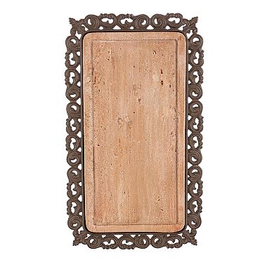 Acanthus Marble Serving Tray with Metal Scrollwork Border for Appetizers Desserts Drinks