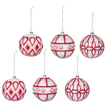 6 pc Glass Christmas Ball Ornaments Handpainted Assorted Tree Hanging Decorations for Holiday Decor