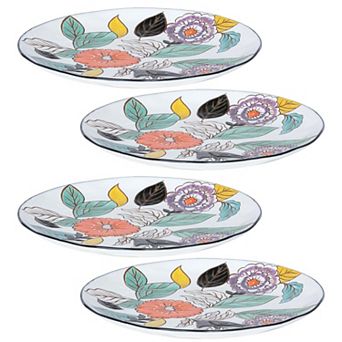 4 pc Stoneware Dinner Plates Hand Painted Floral Poppy Design for Main Course Serving