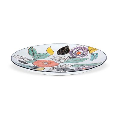 4Pc Stoneware Dinner Plates Hand Painted Floral Poppy Design for Main Course Serving