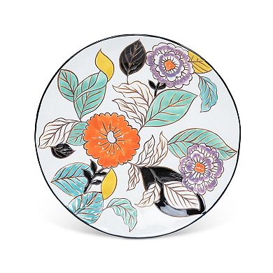 4Pc Stoneware Dinner Plates Hand Painted Floral Poppy Design for Main Course Serving