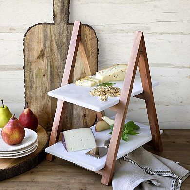 A Frame Marble Cheese Server Tiered Display Stand for Charcuterie Desserts Appetizers & Entertaining