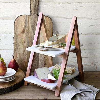 A Frame Marble Cheese Server Tiered Display Stand for Charcuterie Desserts Appetizers & Entertaining