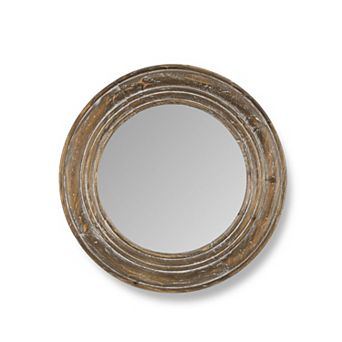 Geometric Round Wall Mirror MDF Frame Distressed Finish Entryway Decor