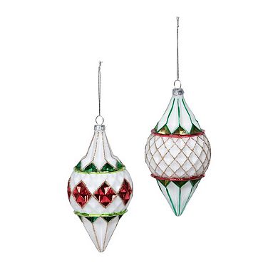 Argyle Pattern Glass Finial Ornaments Set of 6 Hand Painted Christmas Tree Decor