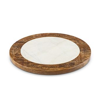 Marble & Wood Lazy Susan Rotating Serving Tray for Dining Table Condiments Appetizers & Shared Meals