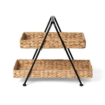 2 tier Water Hyacinth Serving Stand for Snacks Fruits Pastries and Kitchen Counter Organization