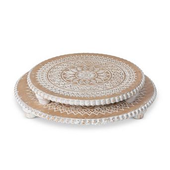 Set of 2 Decorative Wooden Charger Plates for Holiday Dining and Table Displays