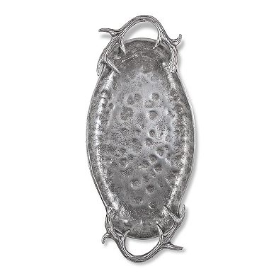 Hammered Oval Aluminum Serving Tray with Antler Handles for Appetizers Desserts and Buffet