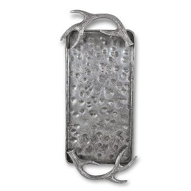 Hammered Rectangular Aluminum Serving Tray with Antler Handles for Appetizers Meats and Buffet