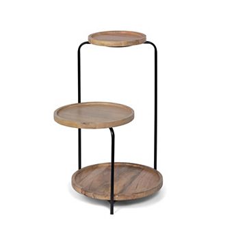 3 tier Mango Wood and Iron Display Stand for Kitchen Counter and Buffet Serving
