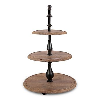 Rustic Industrial Wood and Metal Tiered Display Stand for Living Room Storage