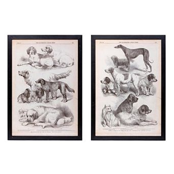 Set of 2 Assorted Canine Species Framed Wall Art Prints for Living Room Decor