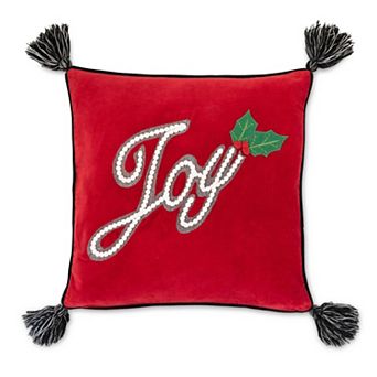 Holiday Square Pillow with Holly Accent for Living Room and Entry Seating