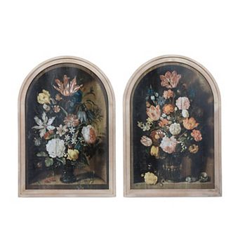 Set of 2 Assorted Renaissance Floral Framed Wall Art Prints for Living Room and Bedroom Decor