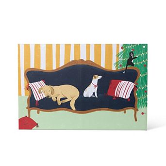Christmas Eve Pets Canvas Wall Art Print for Holiday Living Room and Entryway Decor