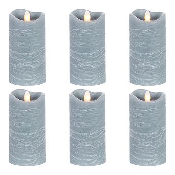 Set of 6 Aurora Flameless Pillar Candles for Tabletop and Mantel Decor