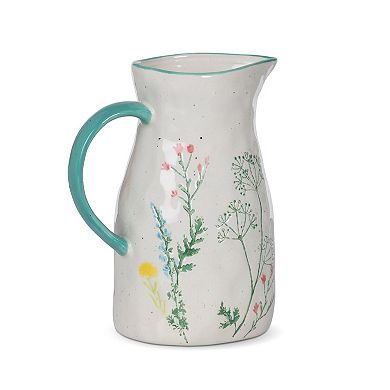 Spring Wildflower Ceramic Pitcher with Hand Painted Floral Design for Tabletop Decor