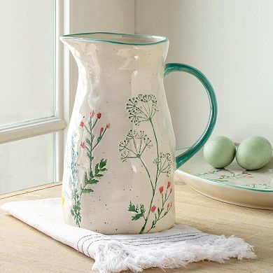 Spring Wildflower Ceramic Pitcher with Hand Painted Floral Design for Tabletop Decor