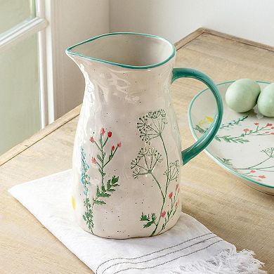 Spring Wildflower Ceramic Pitcher with Hand Painted Floral Design for Tabletop Decor
