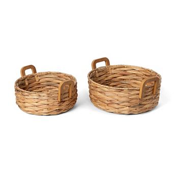 Set of 2 Round Water Hyacinth Serving Baskets for Kitchen Counter and Dining Table Use