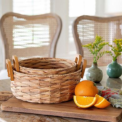 Set of 2 Round Water Hyacinth Serving Baskets for Kitchen Counter and Dining Table Use