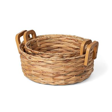 Set of 2 Round Water Hyacinth Serving Baskets for Kitchen Counter and Dining Table Use