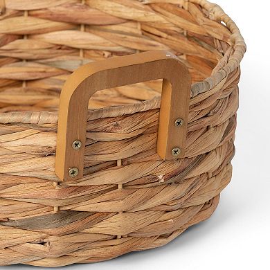 Set of 2 Round Water Hyacinth Serving Baskets for Kitchen Counter and Dining Table Use
