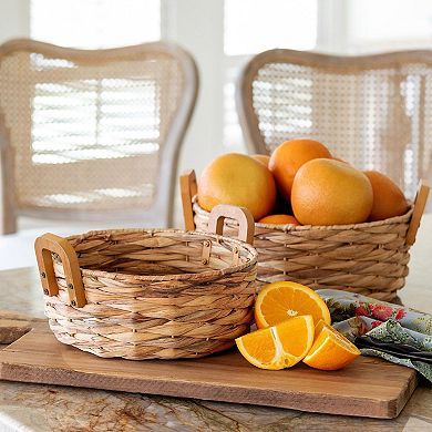Set of 2 Round Water Hyacinth Serving Baskets for Kitchen Counter and Dining Table Use