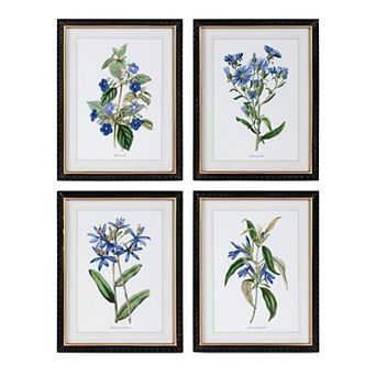 Set of 4 Assorted Summer Flower Framed Wall Art Prints for Living Room and Bedroom Decor