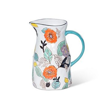 Poppy Garden Stoneware Pitcher with Hand Painted Floral Design for Tabletop Decor