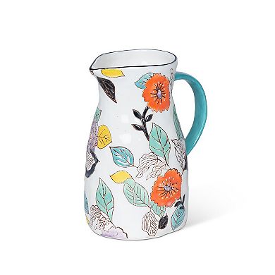 Poppy Garden Stoneware Pitcher with Hand Painted Floral Design for Tabletop Decor