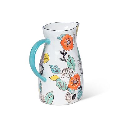 Poppy Garden Stoneware Pitcher with Hand Painted Floral Design for Tabletop Decor