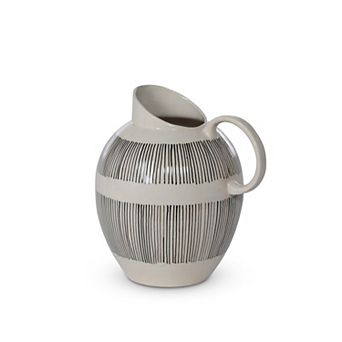 Decorative Stoneware Pitcher with Hand Painted Pattern for Dining and Entryway Styling