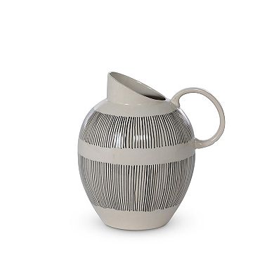 Decorative Stoneware Pitcher with Hand Painted Pattern for Dining and Entryway Styling