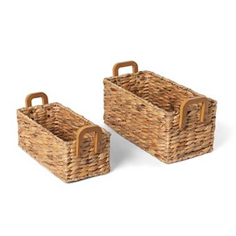 Set of 2 Woven Water Hyacinth Storage Baskets for Pantry and Bathroom Organization