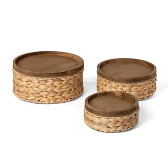Set of 3 Round Woven Water Hyacinth Storage Baskets for Bathroom, Bedroom, and Office Use